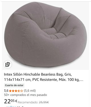 Sillón Hinchable Intex Gris PVC
