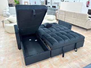 Sofá Cama Negro con Arcón y Cojines - NUEVO