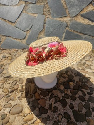 Pamela de paja con flores oro