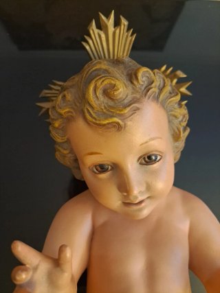 Gran figura Niño Jesús pasta madera ojos cristal