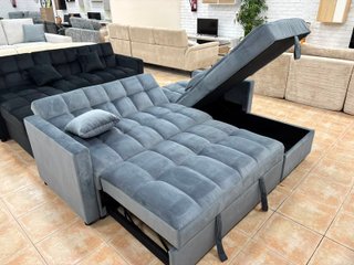 Sofá Cama Gris Terciopelo con Arcón - oferta