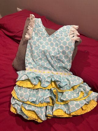 Vestido Flamenco Niña Lunares Azul y Amarillo