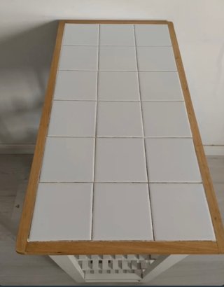 Carrito auxiliar cocina blanco, madera y cerámica