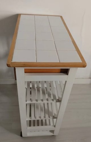Carrito auxiliar cocina blanco, madera y cerámica
