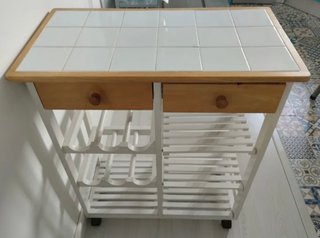 Carrito auxiliar cocina blanco, madera y cerámica