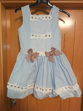 Vestido niña azul con lunares y rayas