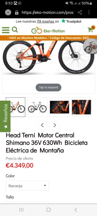 Bicicleta Eléctrica MTB Head Terni Naranja