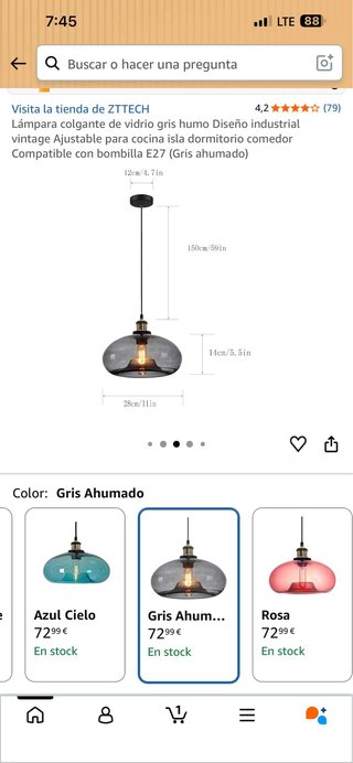 Lámpara colgante gris humo diseño industrial