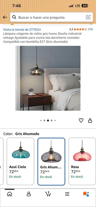 Lámpara colgante gris humo diseño industrial