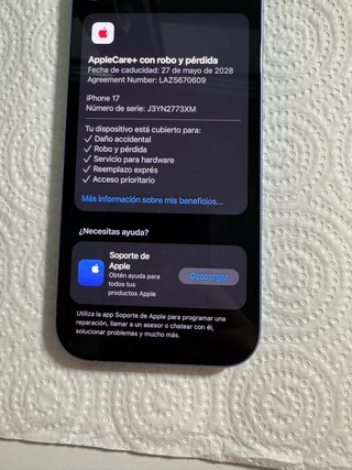 iPhone17 256GB Batería 100% 0 ciclos Garantia 2028