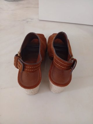 Sandalias cuña yute piel marrón