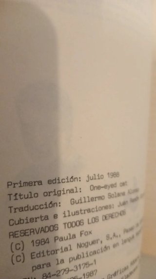 El gato tuerto. Paula fox. Premio Andersen 1978