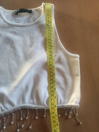 Top Stradivarius donna bianco con perline