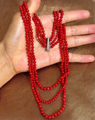 Collar coral bambú 3 hilos
