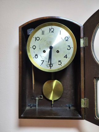 Reloj Antiguo Pared Péndulo Llave Madera