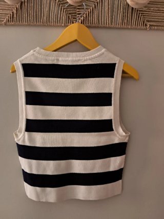 Chaleco Zara Rayas Talla M Azul Marino y Crema