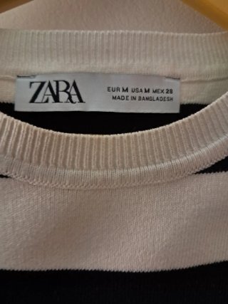 Chaleco Zara Rayas Talla M Azul Marino y Crema