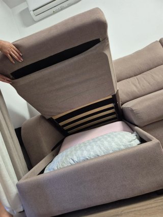 Sofá rinconera tela beige y gris