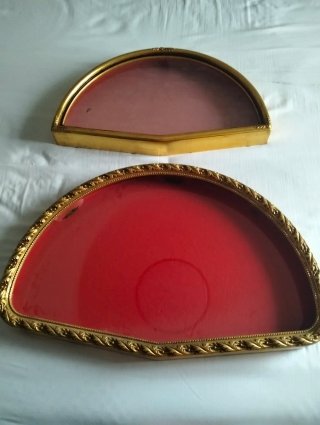 2 Marcos Abanico Dorados con Fondo Rojo/Rosa