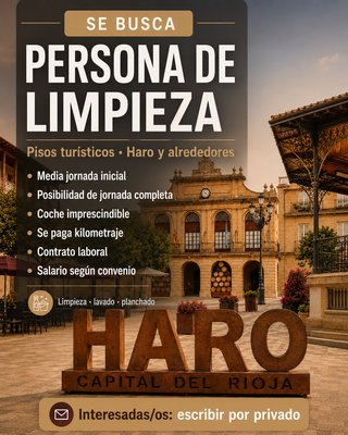 Persona de limpieza para pisos turísticos en Haro