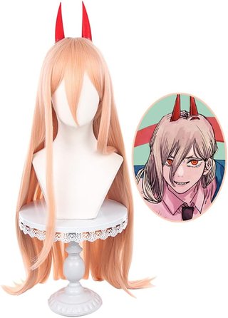 Peluca de Cosplay Chainsaw Man-Power con Cuernos