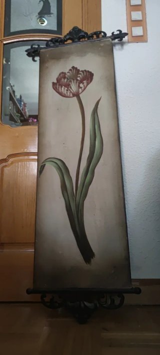 Cuadro floral forja beige y verde
