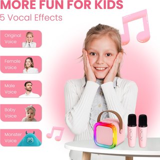 Mini karaoke infantil con altavoz y bluetooth rosa