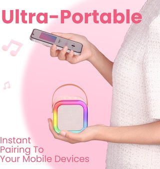 Mini karaoke infantil con altavoz y bluetooth rosa