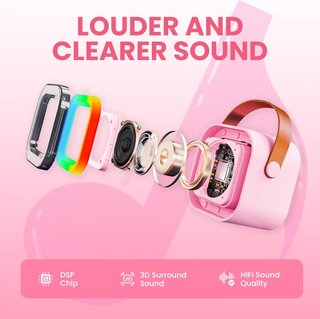 Mini karaoke infantil con altavoz y bluetooth rosa