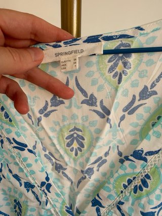 Vestido Boho Ibicenco Verano springfield azul&blan