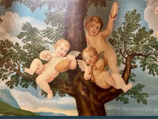 Cuadro antiguo lienzo ángeles cupidos