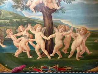 Cuadro antiguo lienzo ángeles cupidos