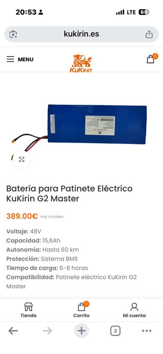 Batería Kukirin G2 Master 48V 15,6Ah 120 hechos