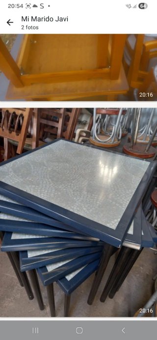 Mesa de comedor azul y gris