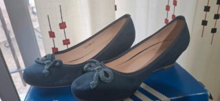 Bailarinas cuña en beige y azul talla 37