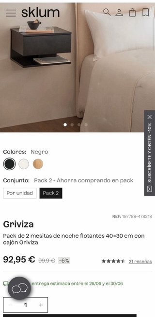 Mesitas de noche flotantes modernas sklum (2 uds)
