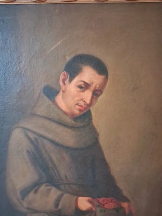 Gran óleo sobre lienzo de temática religiosa con m