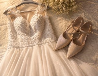 Vestido de Novia Beige y Blanco