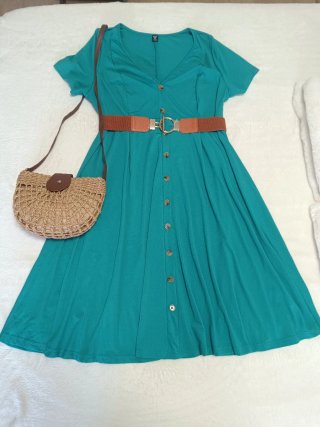 Vestido linea A con bolso y cinturón