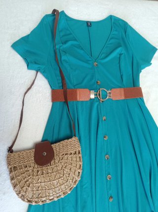 Vestido linea A con bolso y cinturón