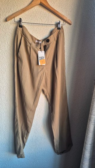 Pantalón Mango Talla 40 Pinza Color Arena
