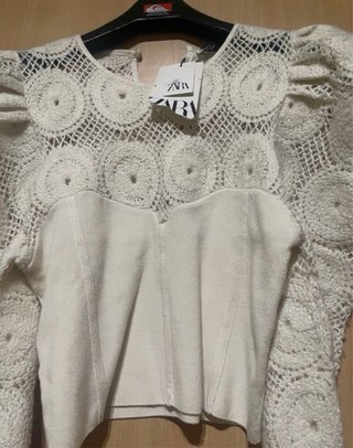 Jersey Zara Crochet Blanco