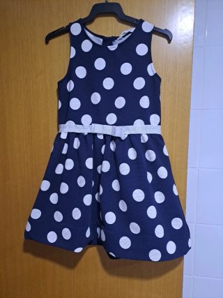 Vestido Fiesta Niña Lunares Azul y Blanco