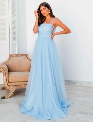 Vestido largo azul fiesta