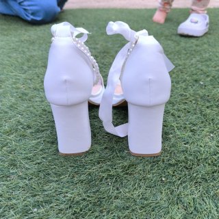 Sandalias Blancas Tacón Plataforma Perlas