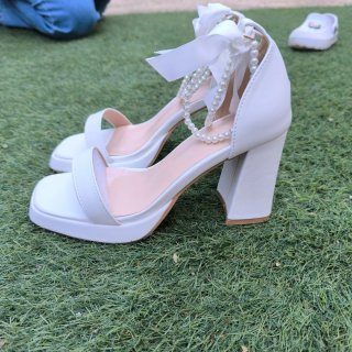 Sandalias Blancas Tacón Plataforma Perlas