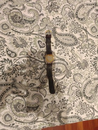 Reloj de pulsera marrón y dorado