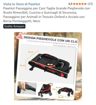 Passeggino per cani nero e rosso NUOVO mai usato