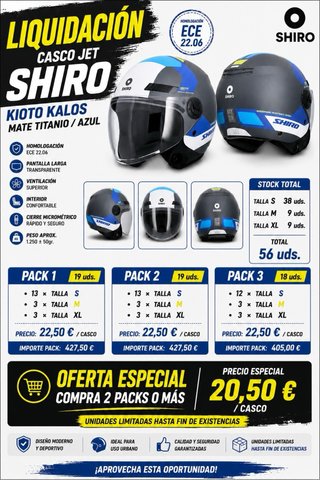 Casco Jet Shiro Kioto Kalos Mate Titanio/Azul