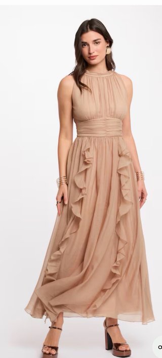 Vestido fiesta largo Morgan beige/dorado